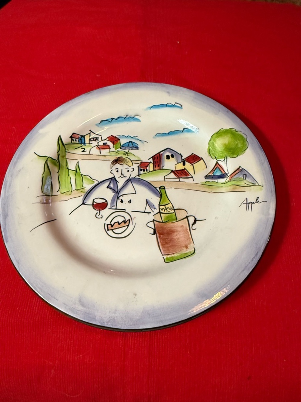 Sakura Hand-Painted Plate in White with Blue, Green, Red and Brown Accents